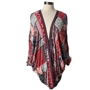 Ariat Beth Crinkle Crepe Open Front Kimono Wrap Patchwork Paisley Womens S M